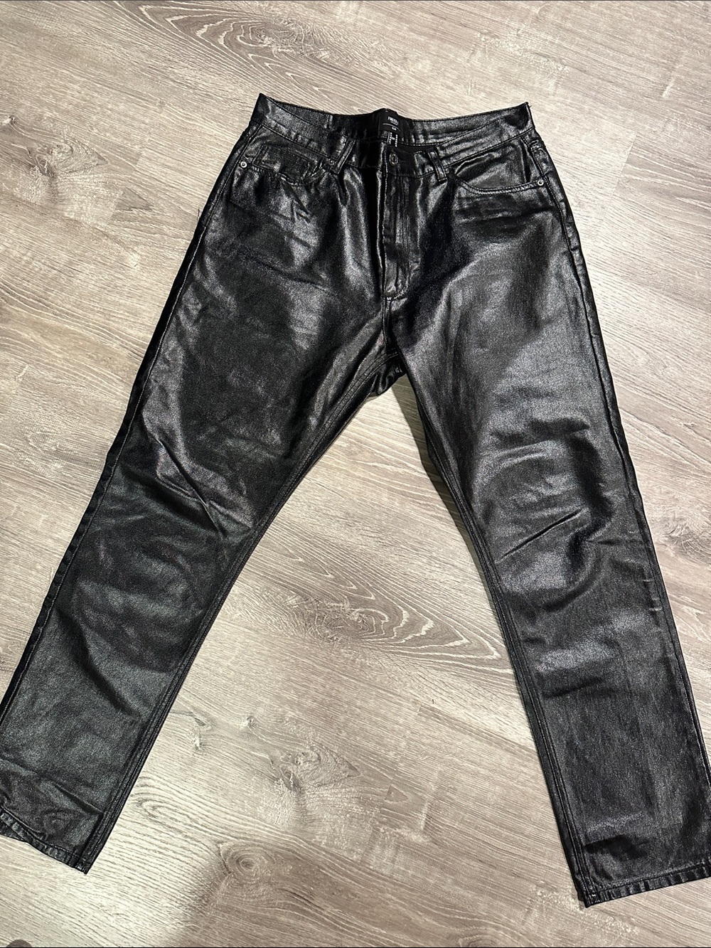 Forever 21 Men's Black Slim Straight Faux Leather Jeans